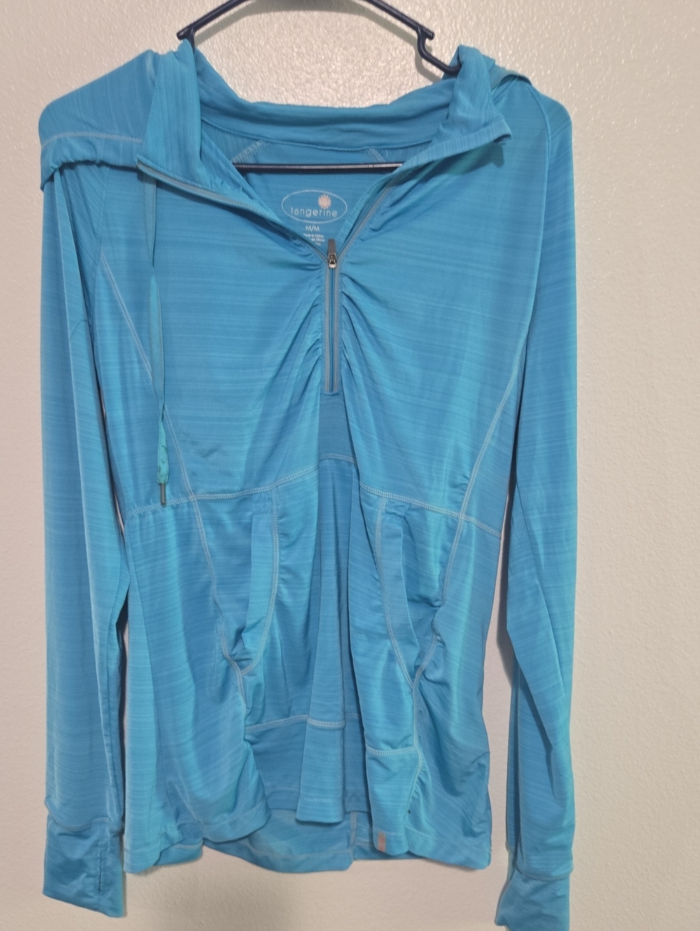 Tangerine Teal Blue Hooded Half-Zip Utility Jacket